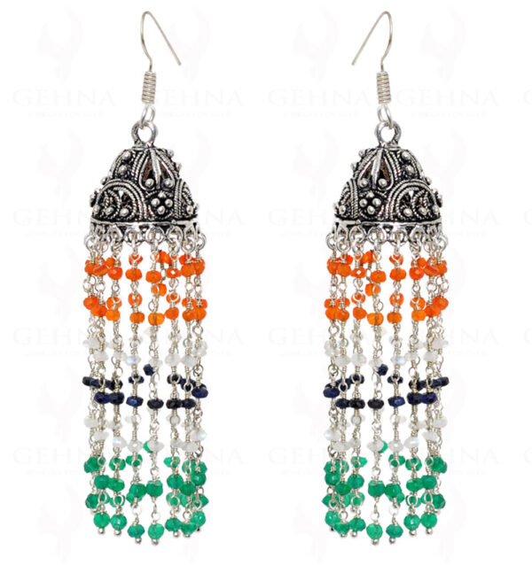 Emerald Sapphire & Carnelian Gemstone Bead Jhumki Style Earrings GE06-1024