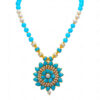 Pearl & Turquoise Color Stone Studded Pacchi Pendant & Earring Set - PN-1024