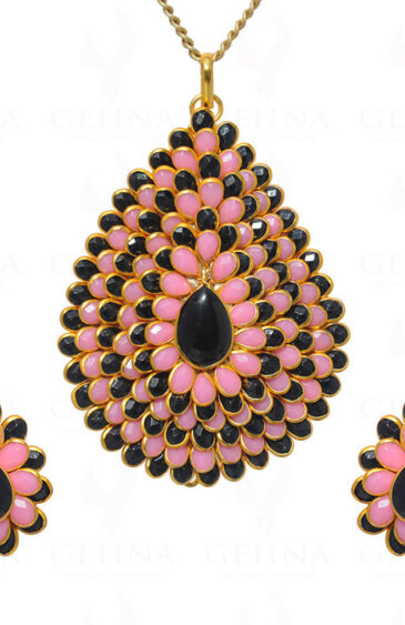 Black Spinel & Rose Quartz Gemstone Studded Pacchi Set PP-1024