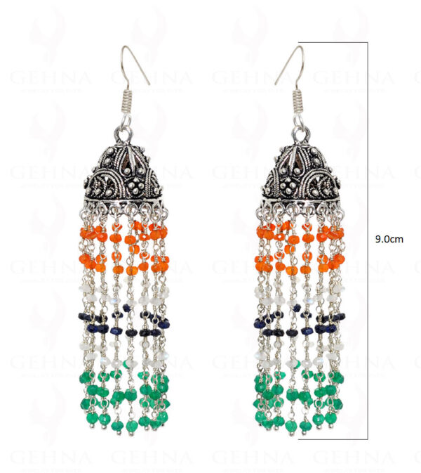 Emerald Sapphire & Carnelian Gemstone Bead Jhumki Style Earrings GE06-1024