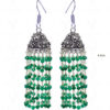Green Onyx Faceted Knotted Beads In Silver With Oxidized Jhumki GE06-1025