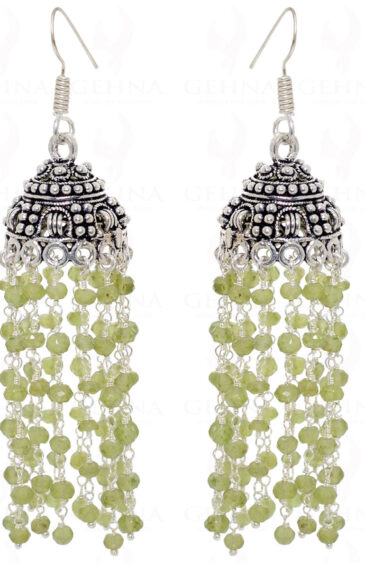 Peridot Faceted Knotted Beads In Silver With Oxidized Jhumki GE06-1026