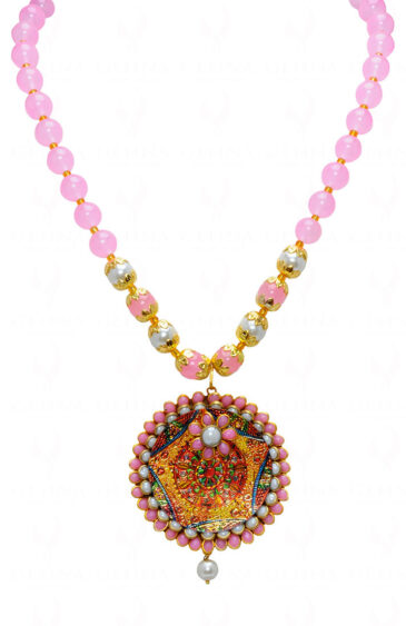 Pearl & Rose Quartz Studded Pacchi Pendant & Earring Set – PN-1029