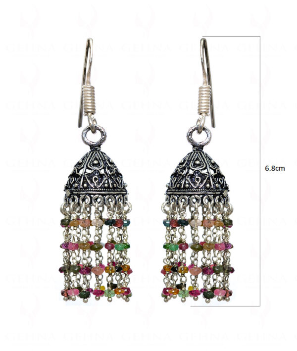 Multi Tourmaline Gemstone Bead Jhumki In .925 Silver Overlay GE06-1029