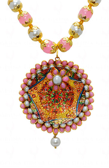 Pearl & Rose Quartz Studded Pacchi Pendant & Earring Set – PN-1029