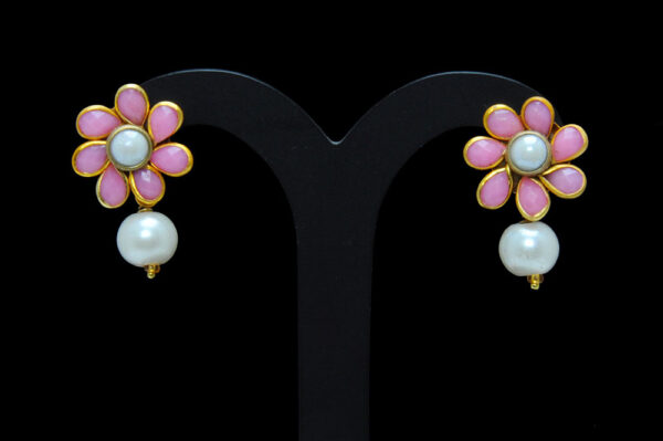 Pearl & Rose Quartz Studded Pacchi Pendant & Earring Set - PN-1029