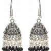 Pearl & Black Spinel Gemstone Bead Jhumki In .925 Silver Overlay GE06-1031