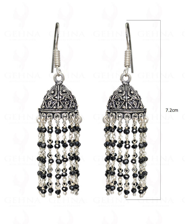 Black Spinel Gemstone Faceted Bead Jhumki In .925 Silver Overlay GE06-1032