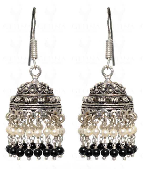 Black Spinel Gemstone Faceted Bead Jhumki In .925 Silver Overlay GE06-1033