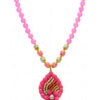 Pear & Rose Quartz Studded Pacchi Pendant & Earring Set - PN-1033