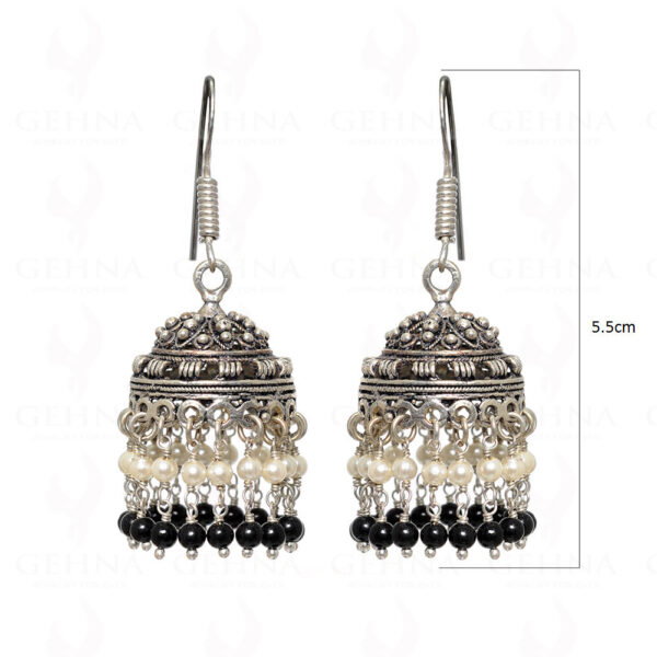 Black Spinel Gemstone Faceted Bead Jhumki In .925 Silver Overlay GE06-1033