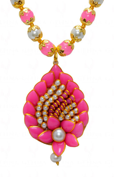 Pear & Rose Quartz Studded Pacchi Pendant & Earring Set – PN-1033