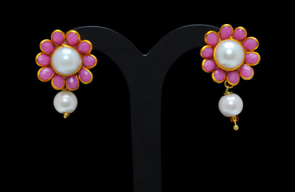 Pear & Rose Quartz Studded Pacchi Pendant & Earring Set - PN-1033