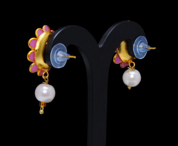 Pear & Rose Quartz Studded Pacchi Pendant & Earring Set - PN-1033