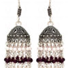 Pearl & Red Garnet Gemstone Jhumki In.925 Silver Overlay GE06-1035