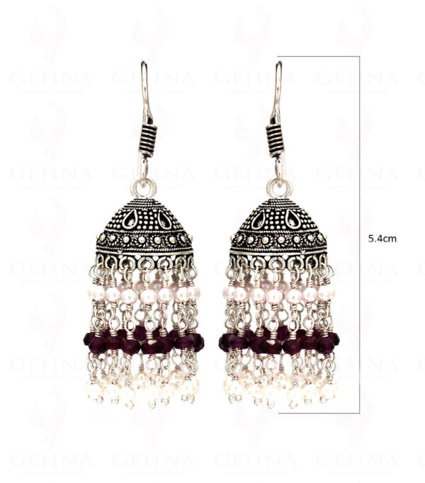 Pearl & Red Garnet Gemstone Jhumki In.925 Silver Overlay GE06-1035