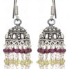 Red Garnet & Peridot Gemstone Jhumki In.925 Silver Overlay GE06-1036