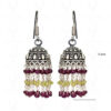 Red Garnet & Peridot Gemstone Jhumki In.925 Silver Overlay GE06-1036