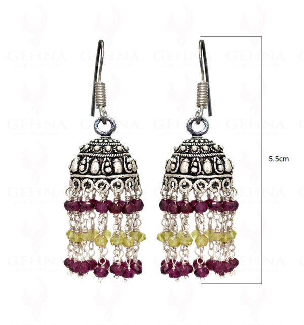 Red Garnet & Peridot Gemstone Jhumki In.925 Silver Overlay GE06-1036