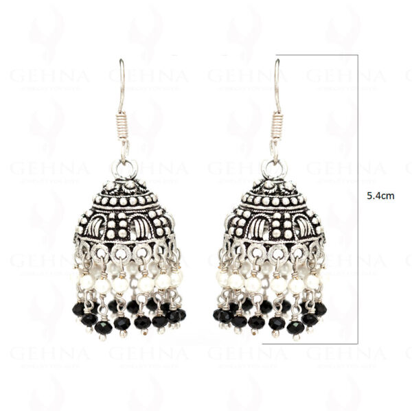 Pearl & Black Onyx Gemstone Jhumki In.925 Silver Overlay GE06-1037