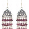 Red Garnet Gemstone Studded Jhumki In.925 Silver Overlay GE06-1038