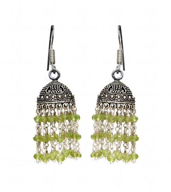 Peridot Gemstone Studded Jhumki In.925 Silver Overlay GE06-1039