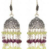 Red Garnet & Peridot Gemstone Jhumki In.925 Silver Overlay GE06-1040