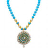 Turquoise & Pearl Studded Pacchi Art Pendant & Earring Set - PN-1040