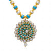 Turquoise & Pearl Studded Pacchi Art Pendant & Earring Set - PN-1040