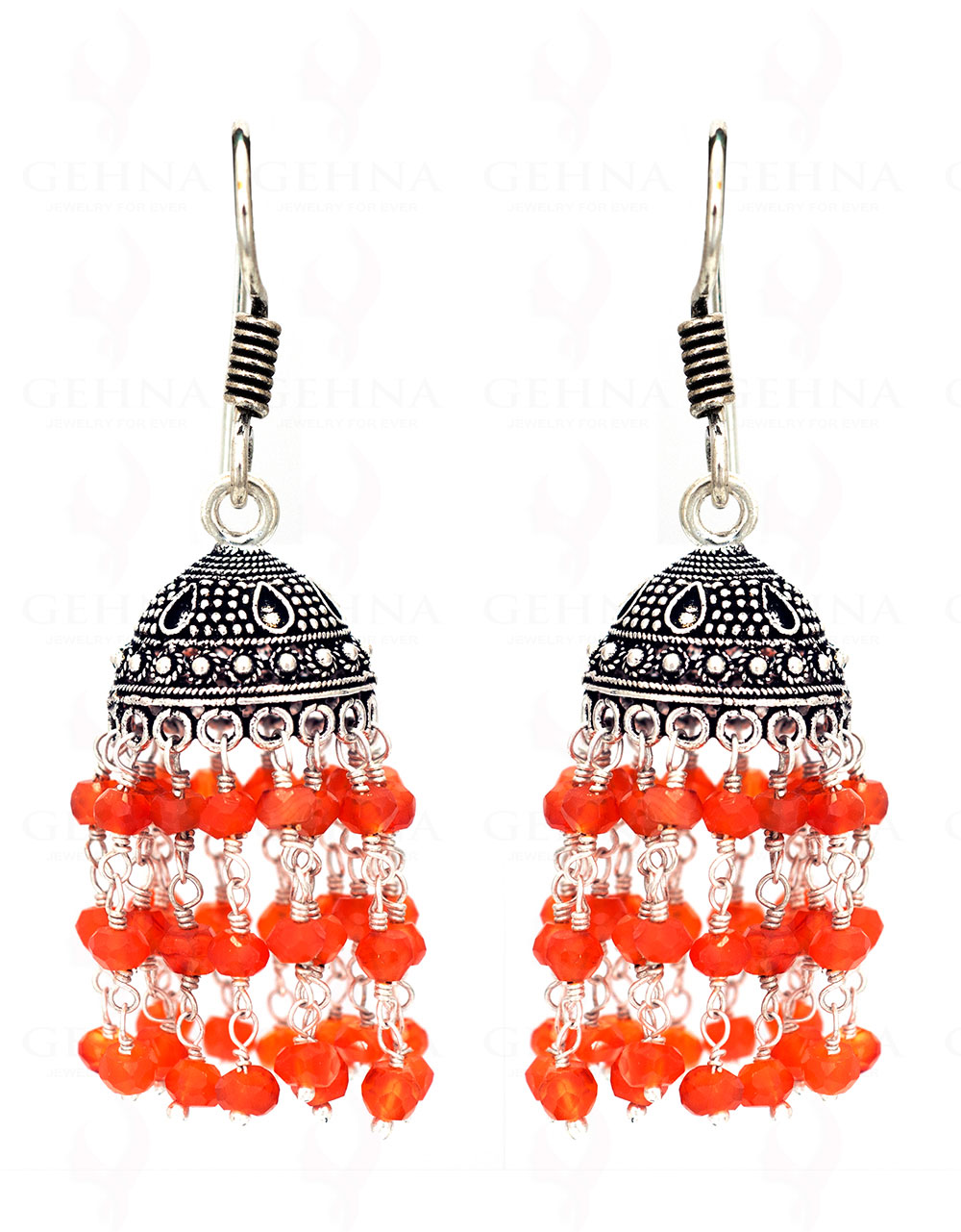 Carnelian Gemstone Studded Jhumki In.925 Silver Overlay GE06-1041