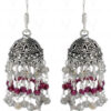 Garnet & Labradorite Gemstone Studded Jhumki In Silver GE06-1042
