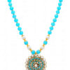 Kundan Pearl & Blue Chalcedony Color Stone Studded Pendant & Earring Set - PN-1042