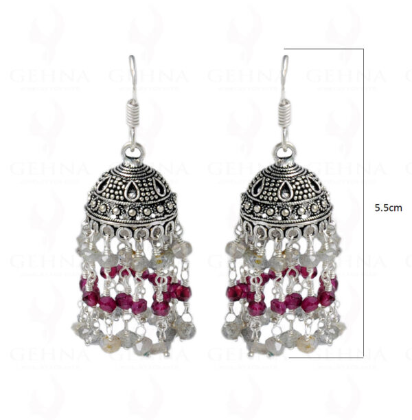 Garnet & Labradorite Gemstone Studded Jhumki In Silver GE06-1042