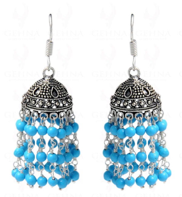 Turquoise Gemstone Studded Jhumki In Silver GE06-1043