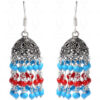 Turquoise & Red Jasper Gemstone Studded Jhumki In.925 Silver Overlay GE06-1044