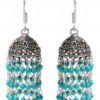 Turquoise Gemstone Bead Jhumki In Silver GE06-1045