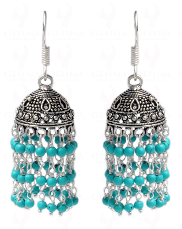 Turquoise Gemstone Bead Jhumki In Silver GE06-1045
