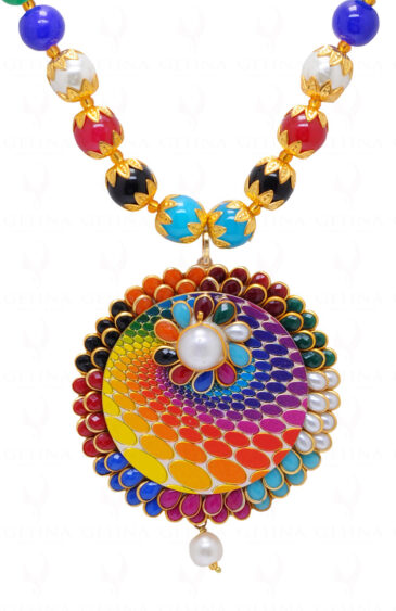 Multi Color Stone Studded Pacchi Pendant & Earring Set – PN-1045