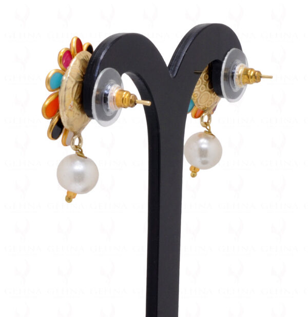 Multi Color Stone Studded Pacchi Pendant & Earring Set - PN-1045