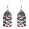 Garnet & Green Onyx Gemstone Faceted Bead Jhumki In Silver GE06-1046