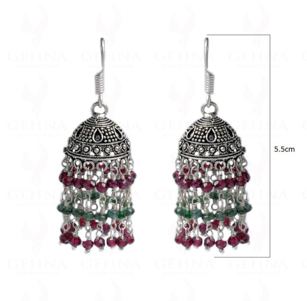 Garnet & Green Onyx Gemstone Faceted Bead Jhumki In Silver GE06-1046