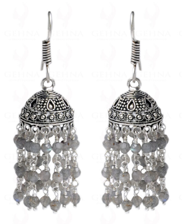 Labradorite Gemstone Studded Faceted Bead Jhumki In Silver GE06-1047