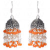 Pearl & Carnelian Gemstone Studded Faceted Bead Jhumki In Silver GE06-1048