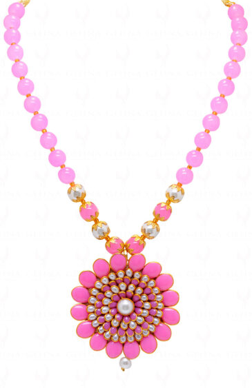 Pearl & Pink Chalcedony Color Stone Pendant & Earring Set – PN-1048