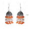 Pearl & Carnelian Gemstone Studded Faceted Bead Jhumki In Silver GE06-1048