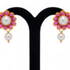 Pearl & Pink Chalcedony Color Stone Pendant & Earring Set - PN-1048