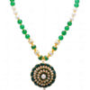 Pearl & Green Onyx Color Stone Studded Pacchi Pendant & Earring Set - PN-1049