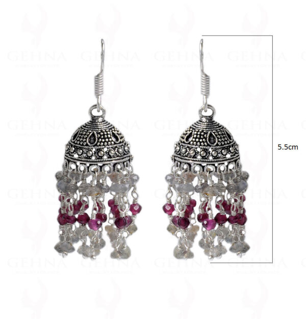 Garnet & Labradorite Gemstone Studded Jhumki In Silver GE06-1049