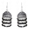 Black Onyx Gemstone Studded Faceted Bead Jhumki In Silver GE06-1050