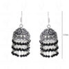 Black Onyx Gemstone Studded Faceted Bead Jhumki In Silver GE06-1050
